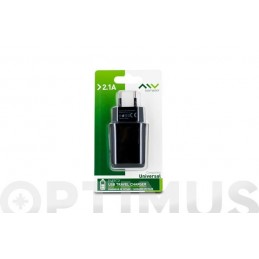 CARGADOR PARED USB 2,1A NEGRO